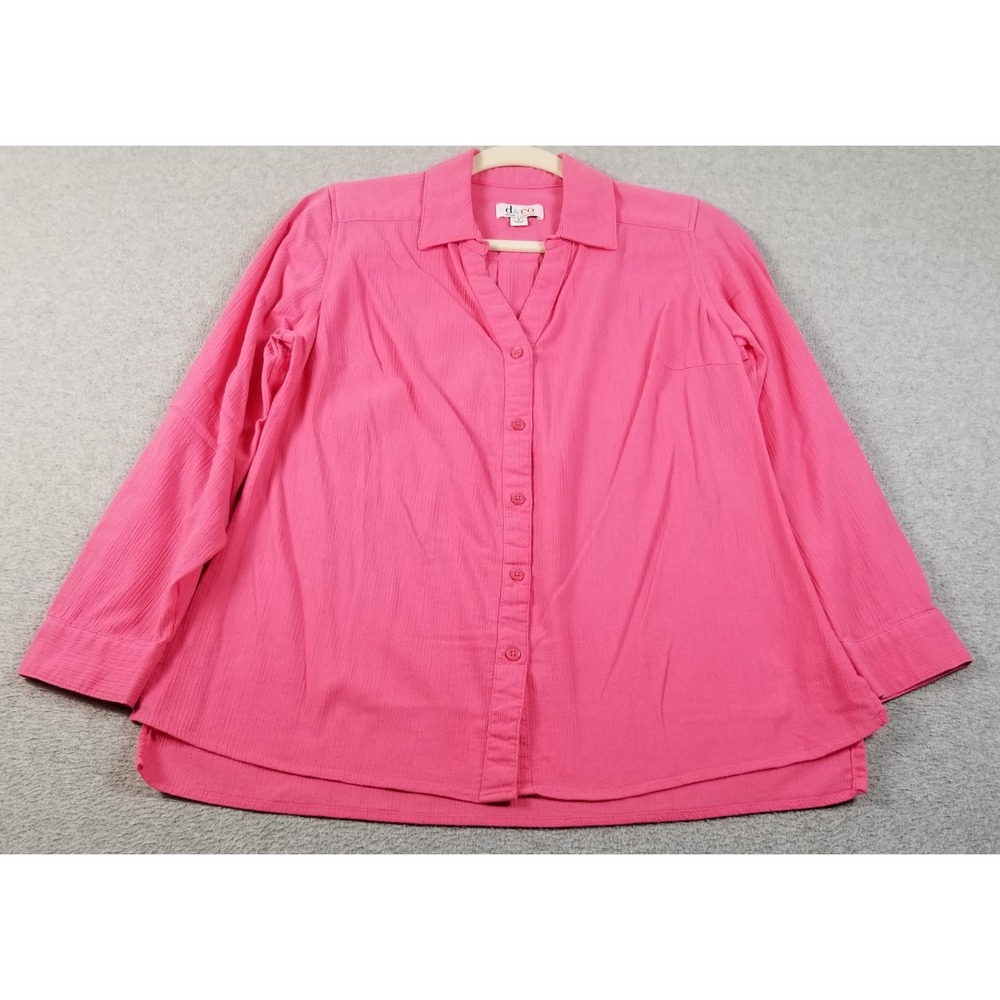Denim & Co Button Up Shirt Womens Small S Pink Gauze See Through Long Sleeve Top